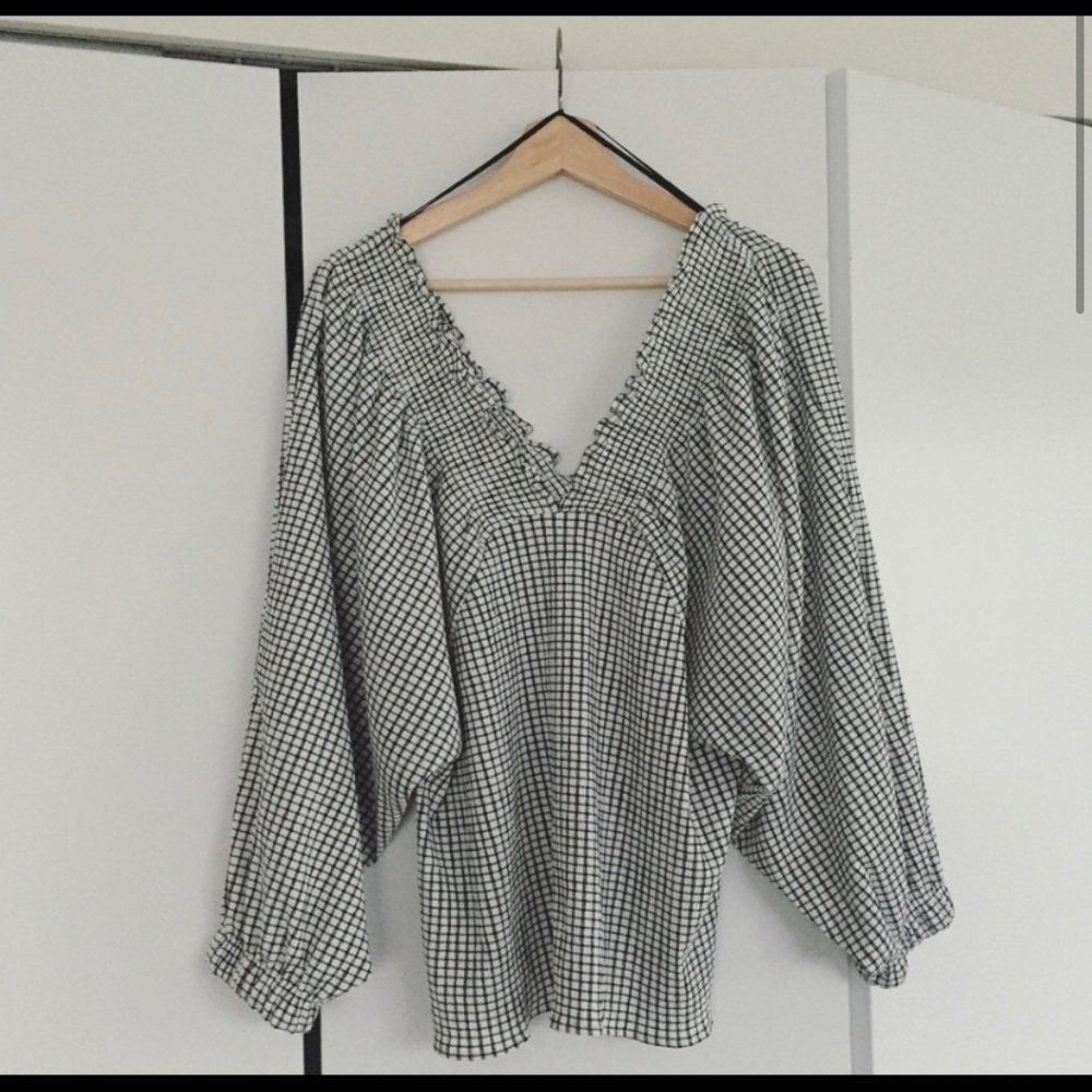 Zara Long Sleeve Grid Blouse